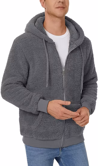 Giacca da uomo in soffice pile Sherpa in soffice pile a maniche lunghe con cerniera intera cardigan aperto sul davanti Autunno Inverno Capispalla in pelliccia sintetica